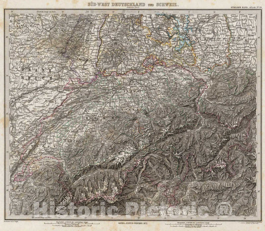 Historic Map : Sud-West Deutschland Und Schweiz. Sudlicher Theil., 1875, Vintage Wall Art