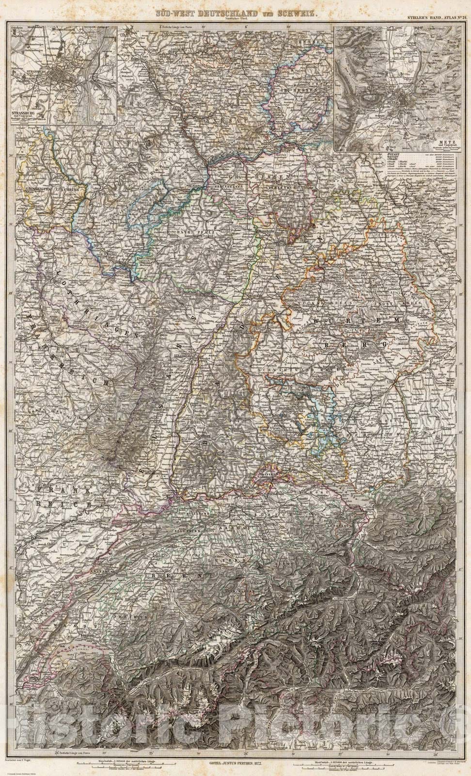 Historic Map : Composite: Sud-West Deutschland, Schweiz., 1875, Vintage Wall Art