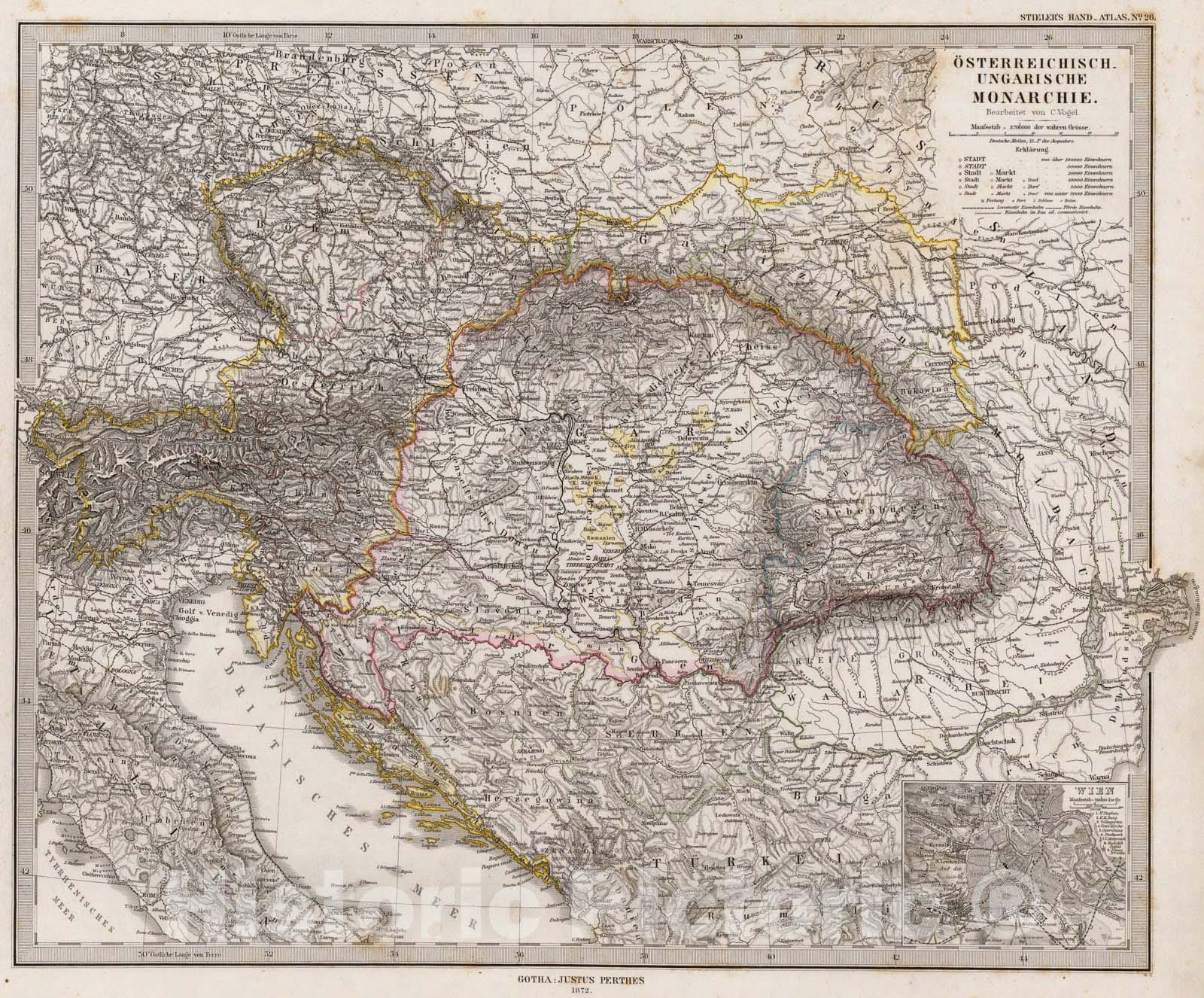 Historic Map : Osterreichisch. Ungarische Monarchie., 1875, Vintage Wall Art