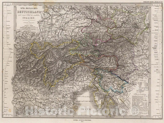 Historic Map : Sud-Ostliches Deutschland nebst einem Theile des nordlichen, Italien., 1875, Vintage Wall Art