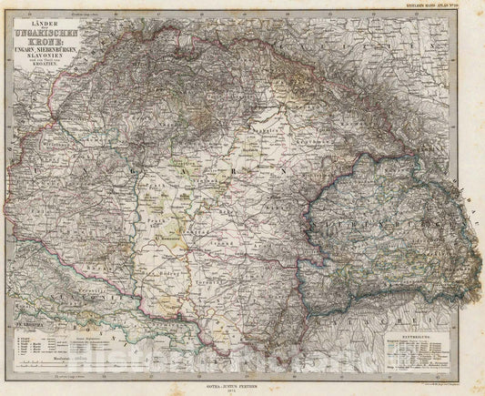 Historic Map : Ungarn, Siebenburgen, Slavonien, Kroatien., 1875, Vintage Wall Art