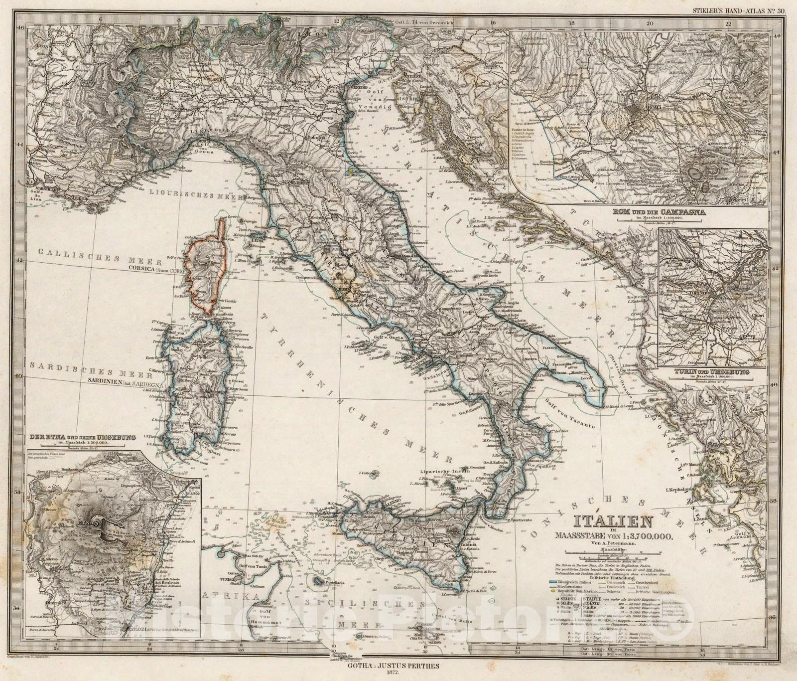 Historic Map : Italien., 1875, Vintage Wall Art