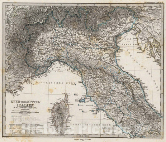 Historic Map : Ober-Und Mittel-Italien., 1875, Vintage Wall Art