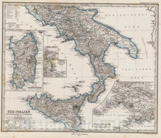 Historic Map : Sud-Italien., 1875, Vintage Wall Art