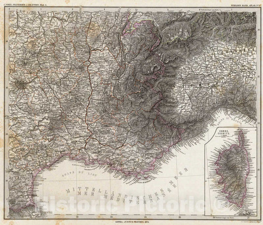 Historic Map : Frankreich In four Blattern, Blatt four., 1875, Vintage Wall Art
