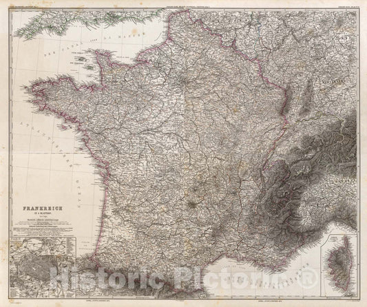 Historic Map : Composite: Frankreich in four Blattern., 1875, Vintage Wall Art