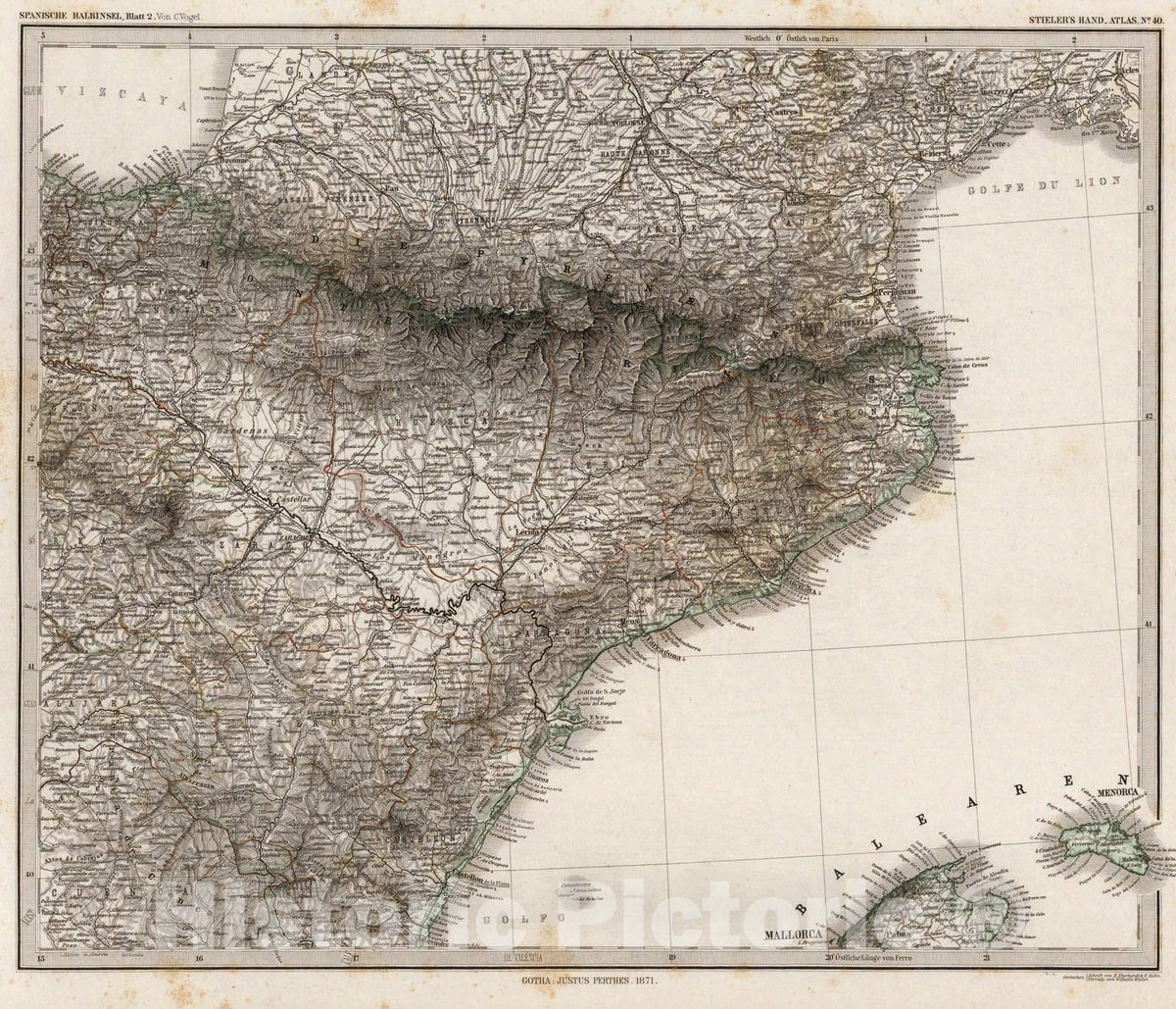 Historic Map : Spanische Halbinsel, Blatt 2., 1875, Vintage Wall Art