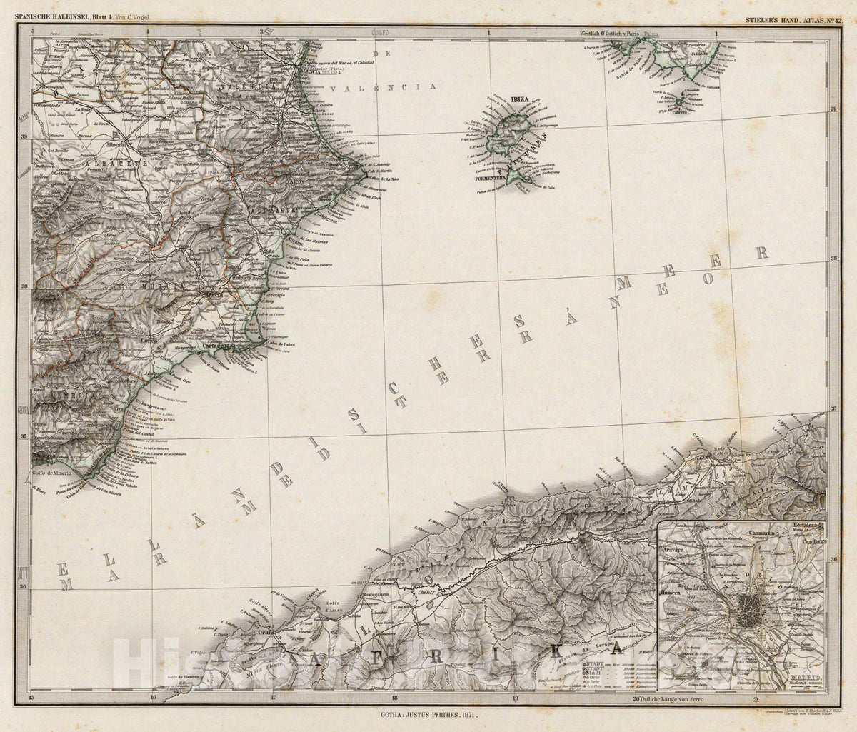 Historic Map : Spanische Halbinsel, Blatt 4., 1875, Vintage Wall Art