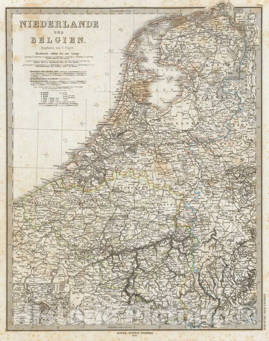 Historic Map : Niederlande Und Belgien., 1875, Vintage Wall Art