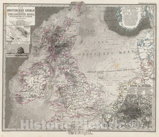 Historic Map : Die Britischen Inseln Und Das Umliegende Meer., 1875, Vintage Wall Art