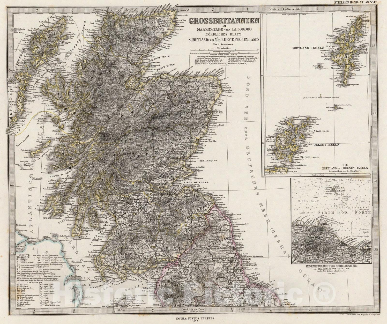 Historic Map : Grossbritannien. Nordliches Blatt: Schottland U. Der Nordlichste Theil England's., 1875, Vintage Wall Art
