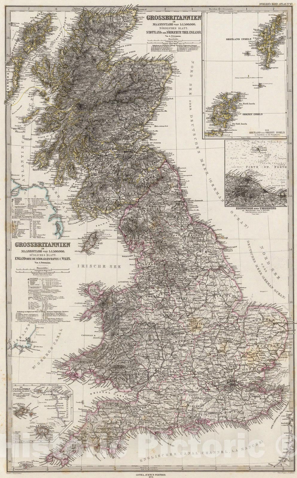 Historic Map : Composite: Grossbritannien., 1875, Vintage Wall Art