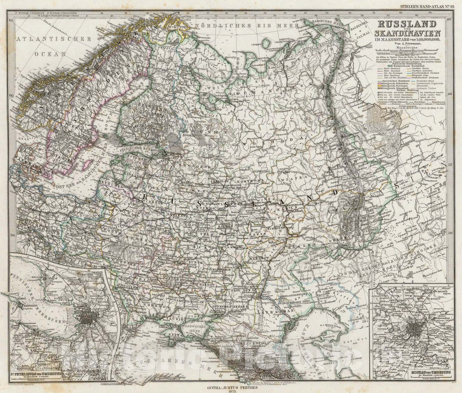 Historic Map : Russland Und Skandinavien., 1875, Vintage Wall Art