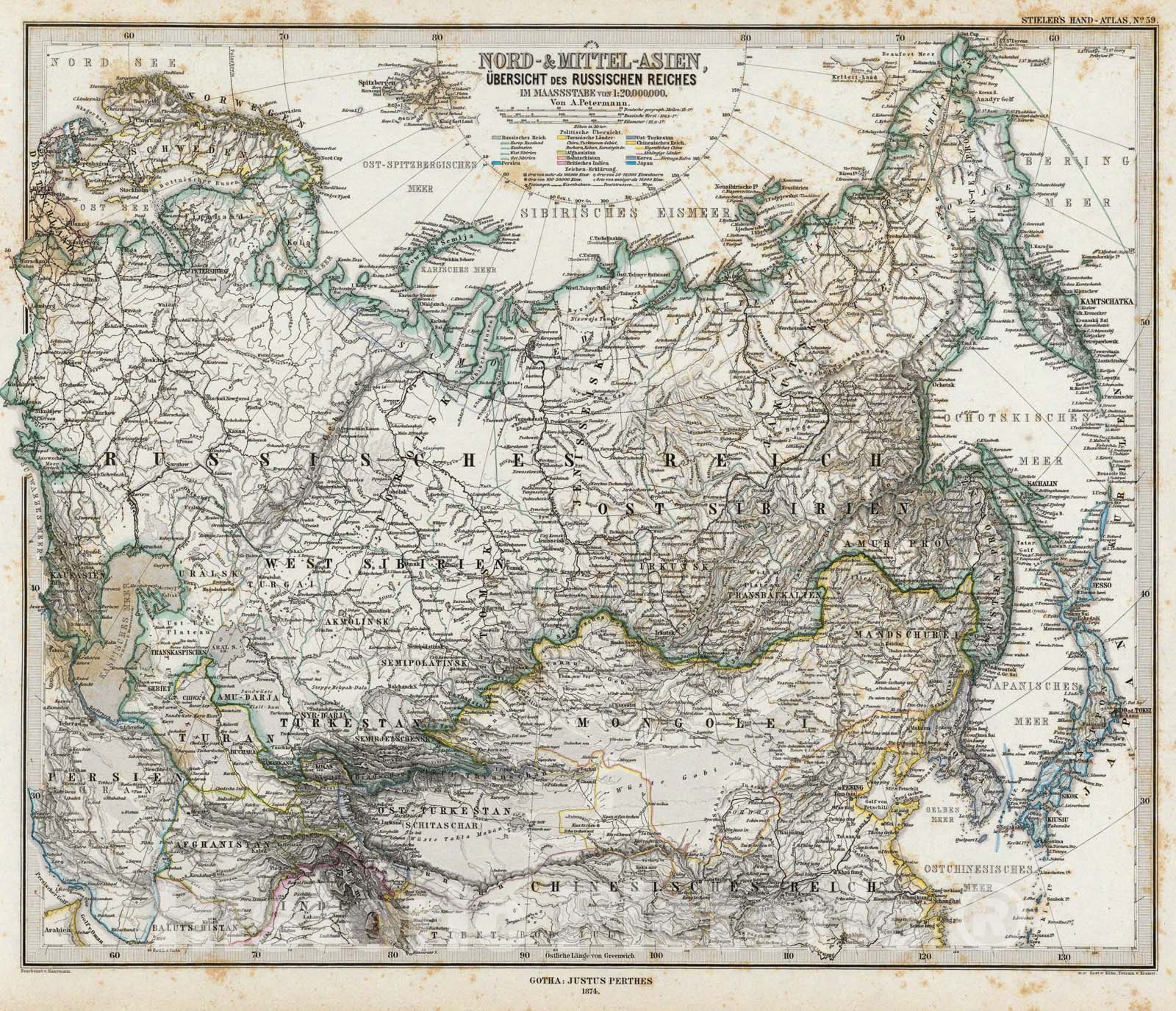 Historic Map : Nord- & Mittel-Asien, Ubersicht Des Russischen Reiches., 1875, Vintage Wall Art