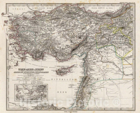 Historic Map - Klein-Asien & Syrien nebst den westlichen theilen von Armenien/Map of Region illustrating the great precision in Stieler's work, 1884 - Vintage Wall Art