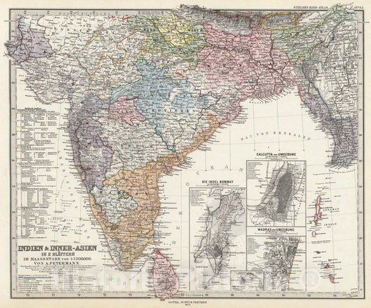 Historic Map : Indien & Inner-Asien In two Blattern. (Sudliches Blatt), 1875, Vintage Wall Art