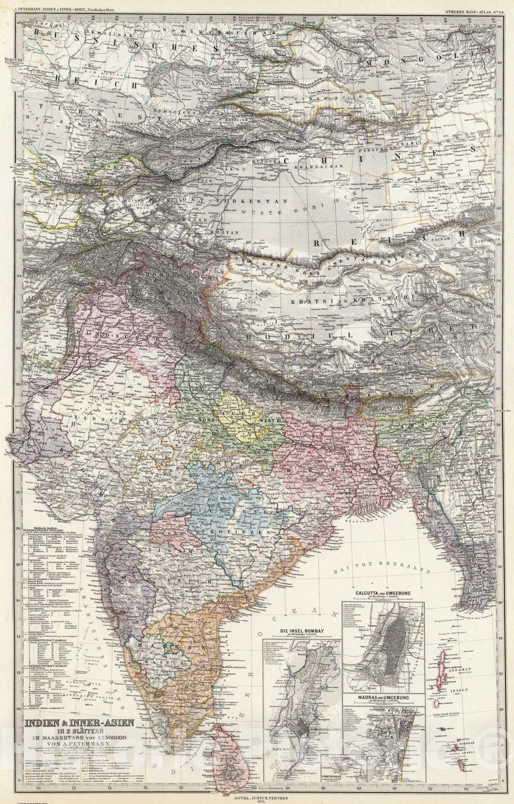 Historic Map : Composite: Indien, Inner-Asien in two Blattern., 1875, Vintage Wall Art