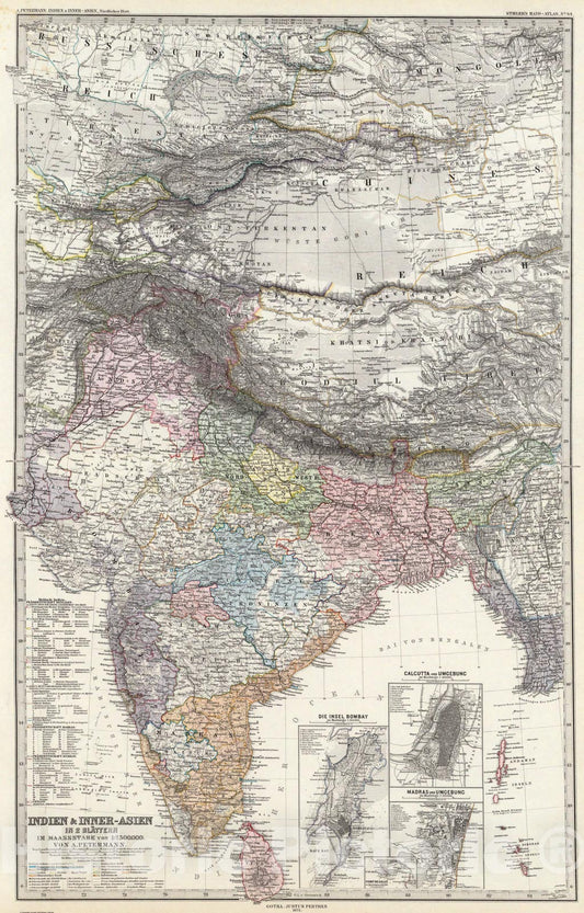 Historic Map : Composite: Indien, Inner-Asien in two Blattern., 1875, Vintage Wall Art