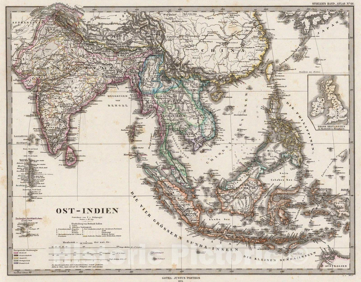 Historic Map : Ost-Indien., 1875, Vintage Wall Art