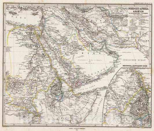 Historic Map : Nordost-Afrika Und Arabien., 1875, Vintage Wall Art