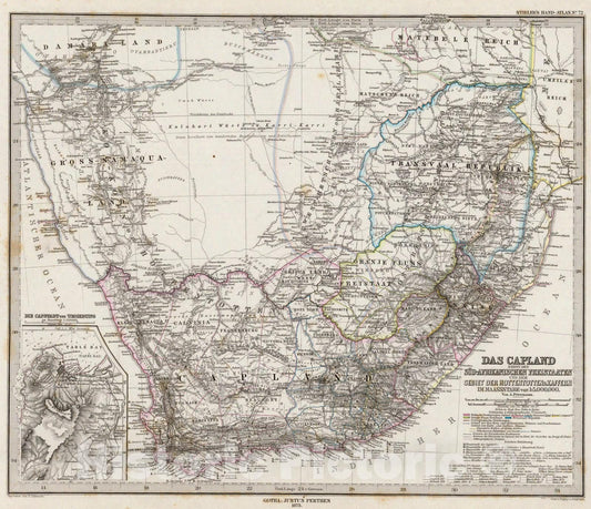 Historic Map : Das Capland Nebst Den Sud-Afrikanischen Freistaaten., 1875, Vintage Wall Art