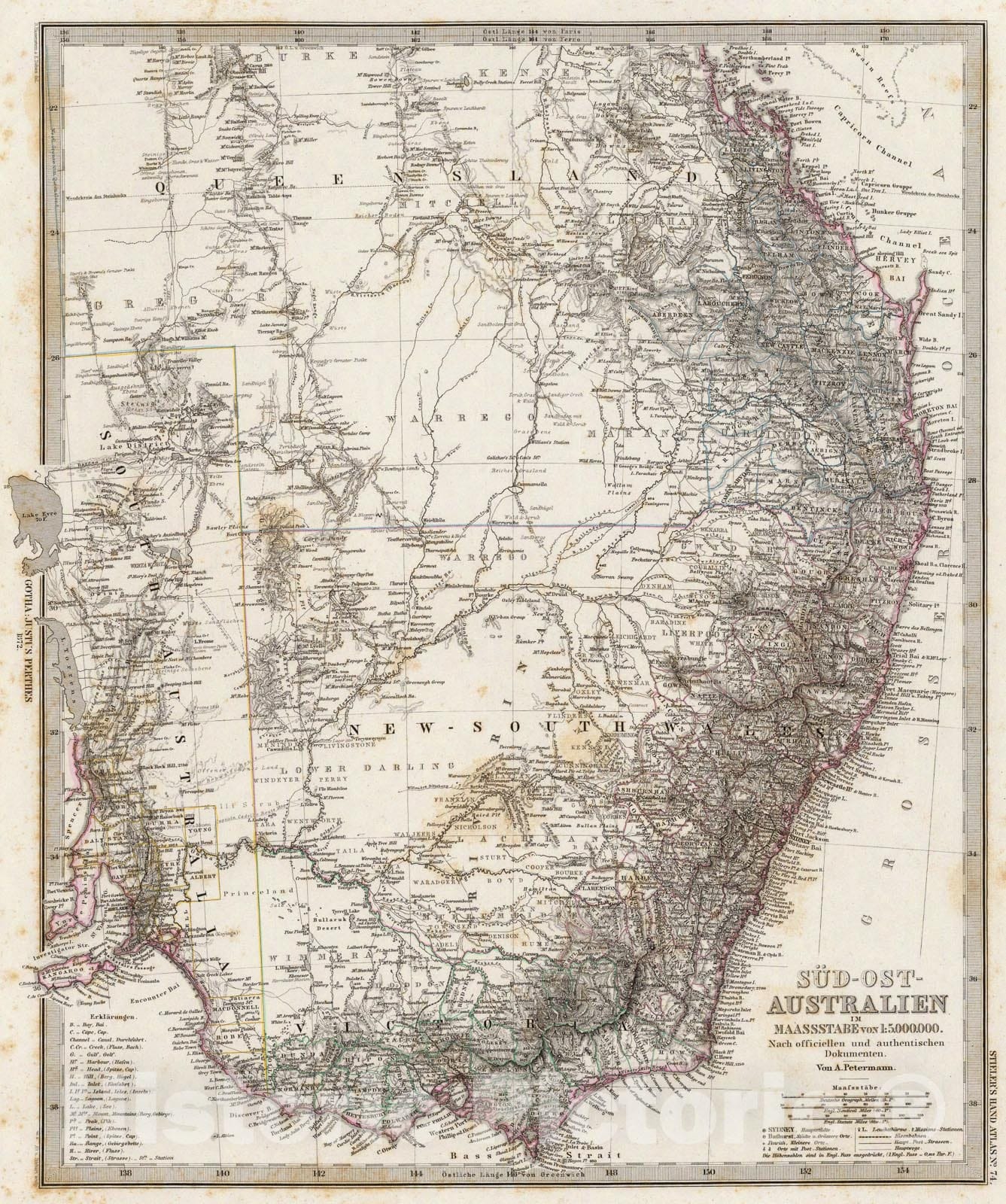Historic Map : Sud-Ost-Australien., 1875, Vintage Wall Art