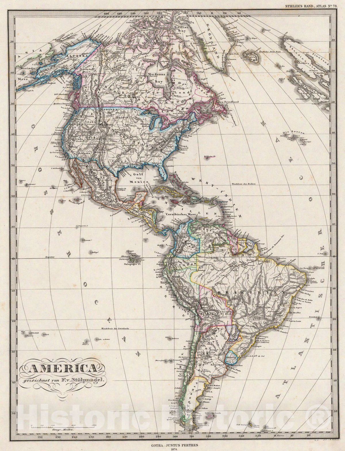 Historic Map : America., 1875, Vintage Wall Art