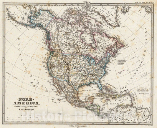 Historic Map : Nord-America., 1875, Vintage Wall Art