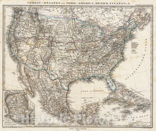 Historic Map : Verein-Staaten Von Nord-America, Mexico, Yucatan U. A., 1875, Vintage Wall Art