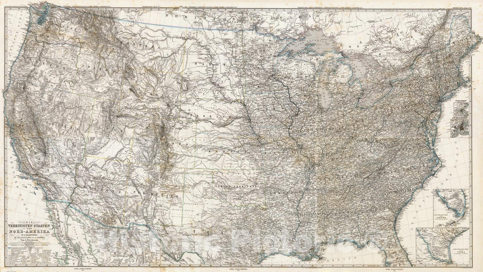 Historic Map : Composite: Vereinigten Staaten von Nord-Amerika in six Blattern., 1875, Vintage Wall Art