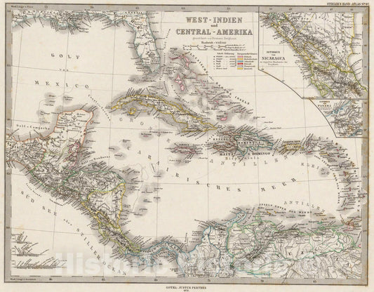 Historic Map : West-Indien und Central-Amerika., 1875, Vintage Wall Art