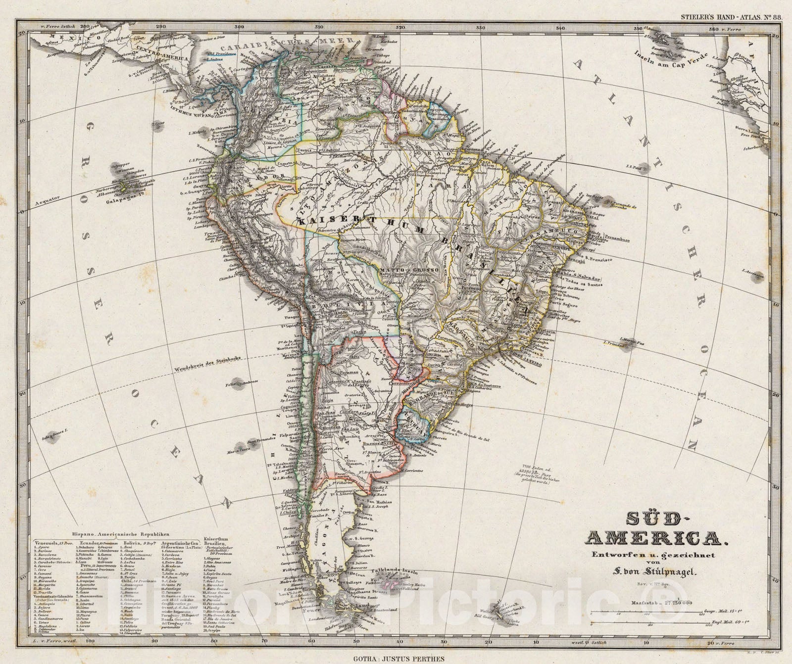 Historic Map : Sud-America., 1875, Vintage Wall Art