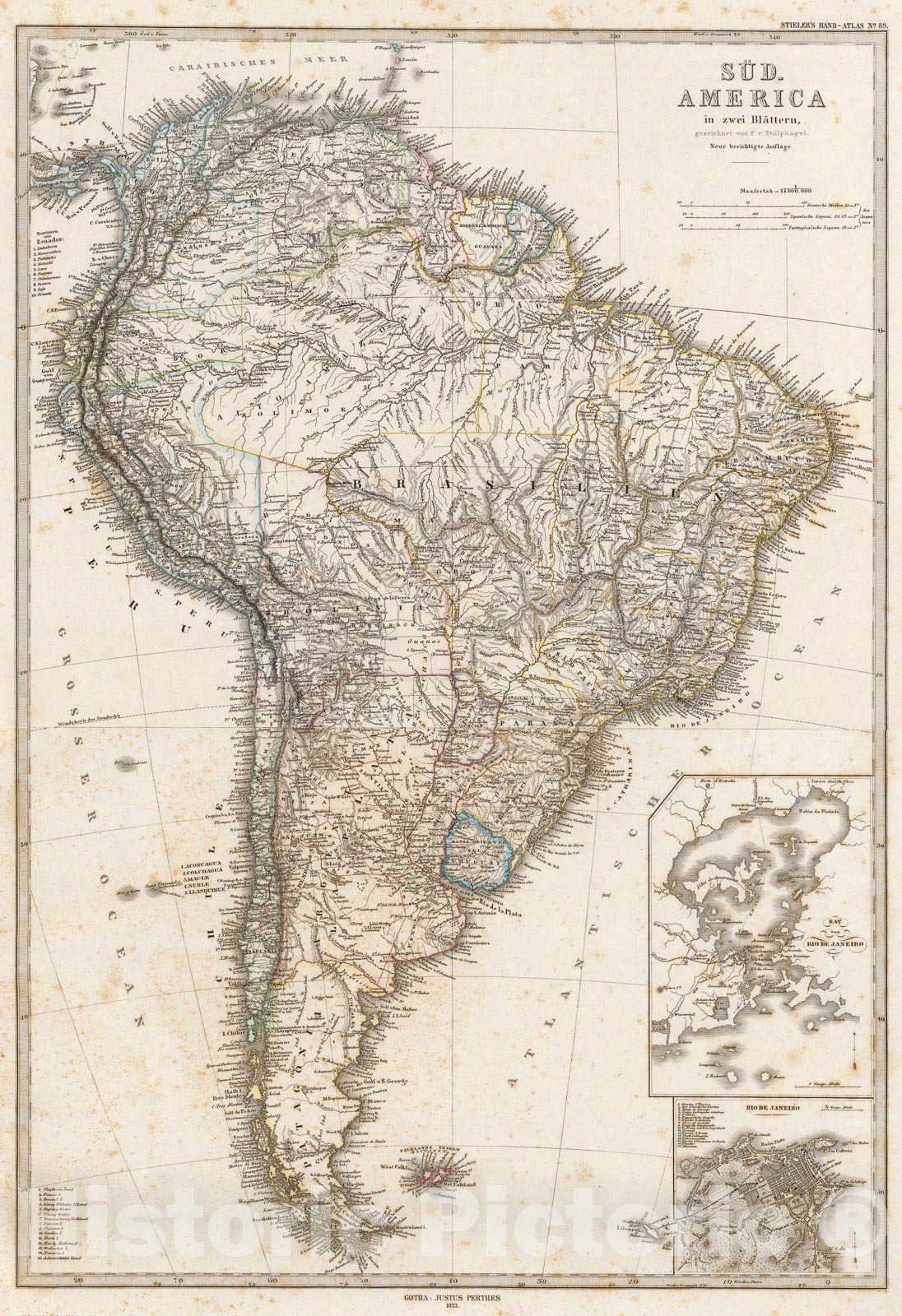 Historic Map : Composite: Sud-America in zwei Blattern., 1875, Vintage Wall Art