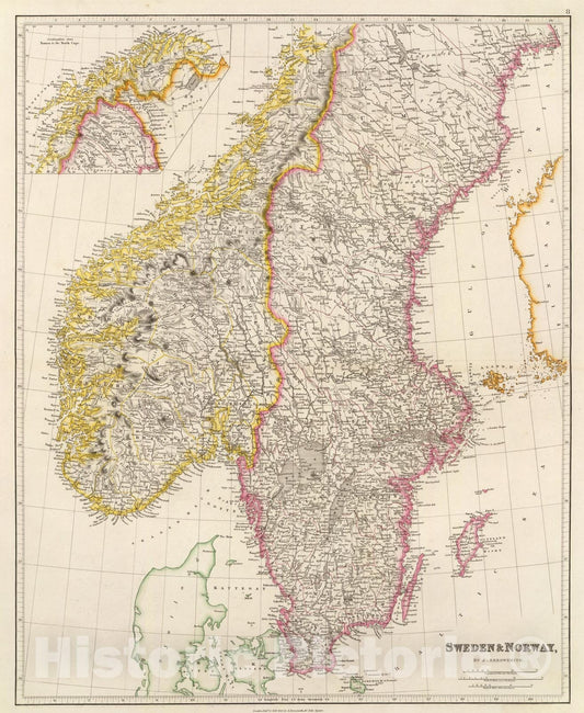 Historic Map : Sweden & Norway., 1844, Vintage Wall Art