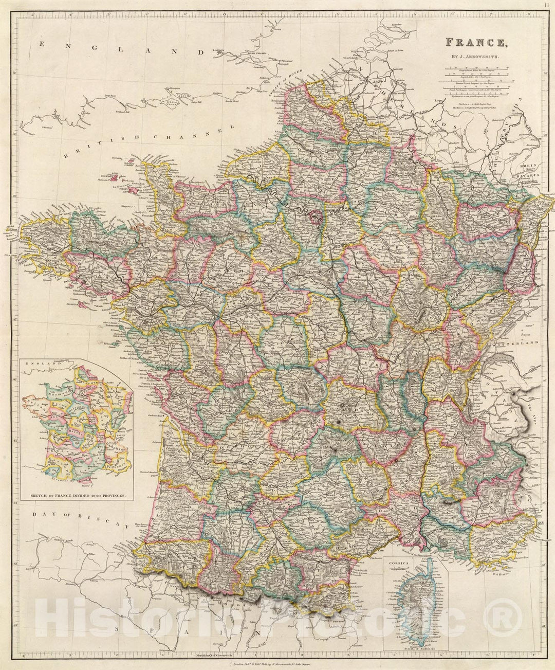 Historic Map : France., 1844, Vintage Wall Art