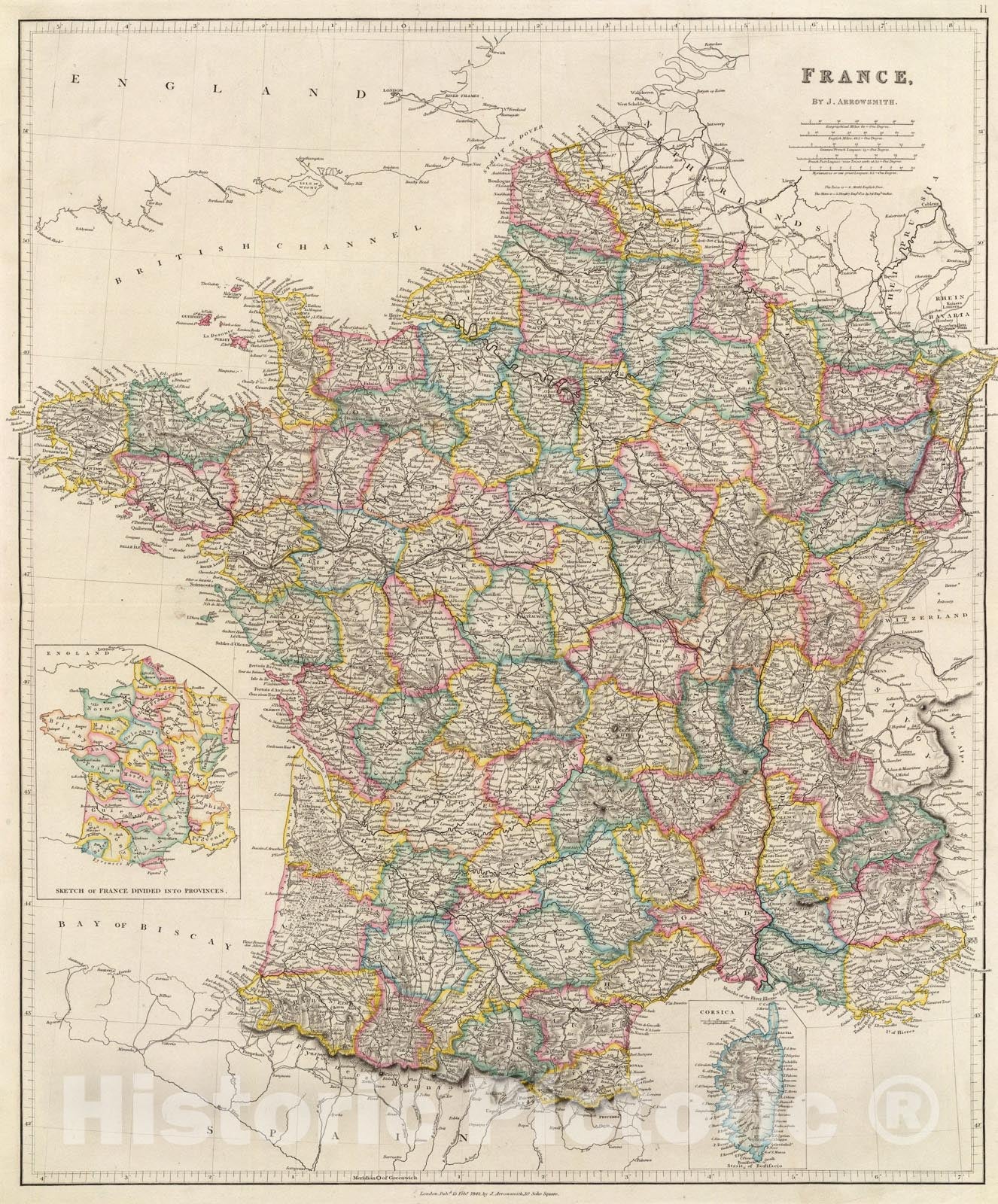 Historic Map : France., 1844, Vintage Wall Art