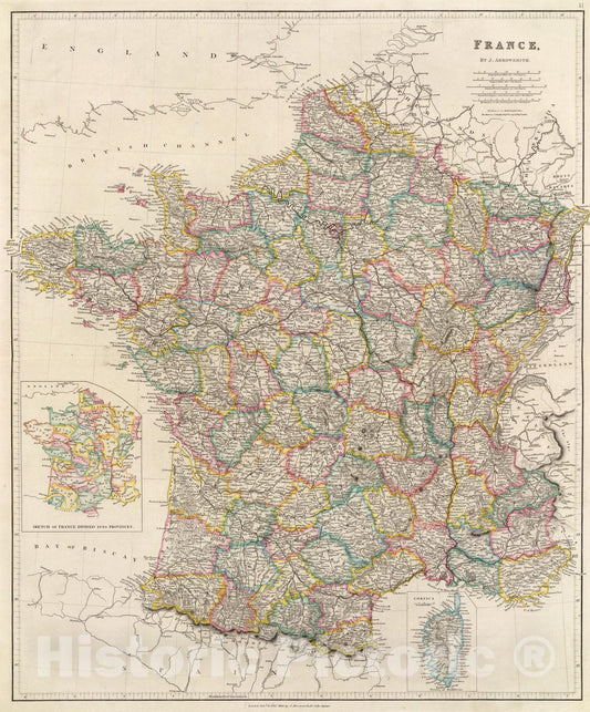 Historic Map : France., 1844, Vintage Wall Art