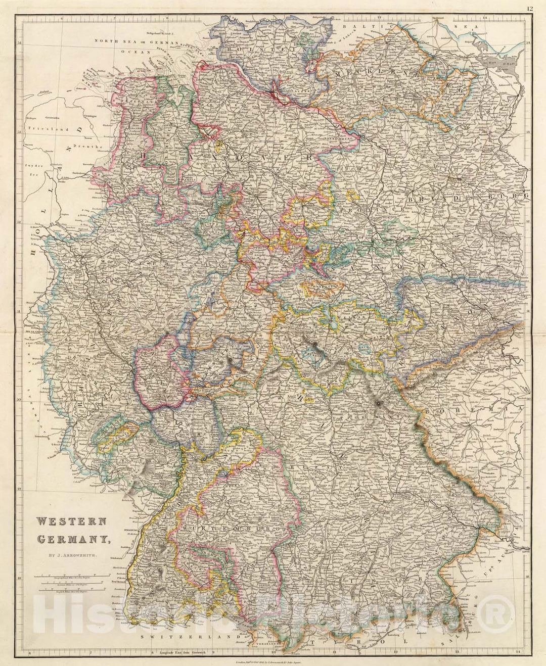 Historic Map : Western Germany., 1844, Vintage Wall Art