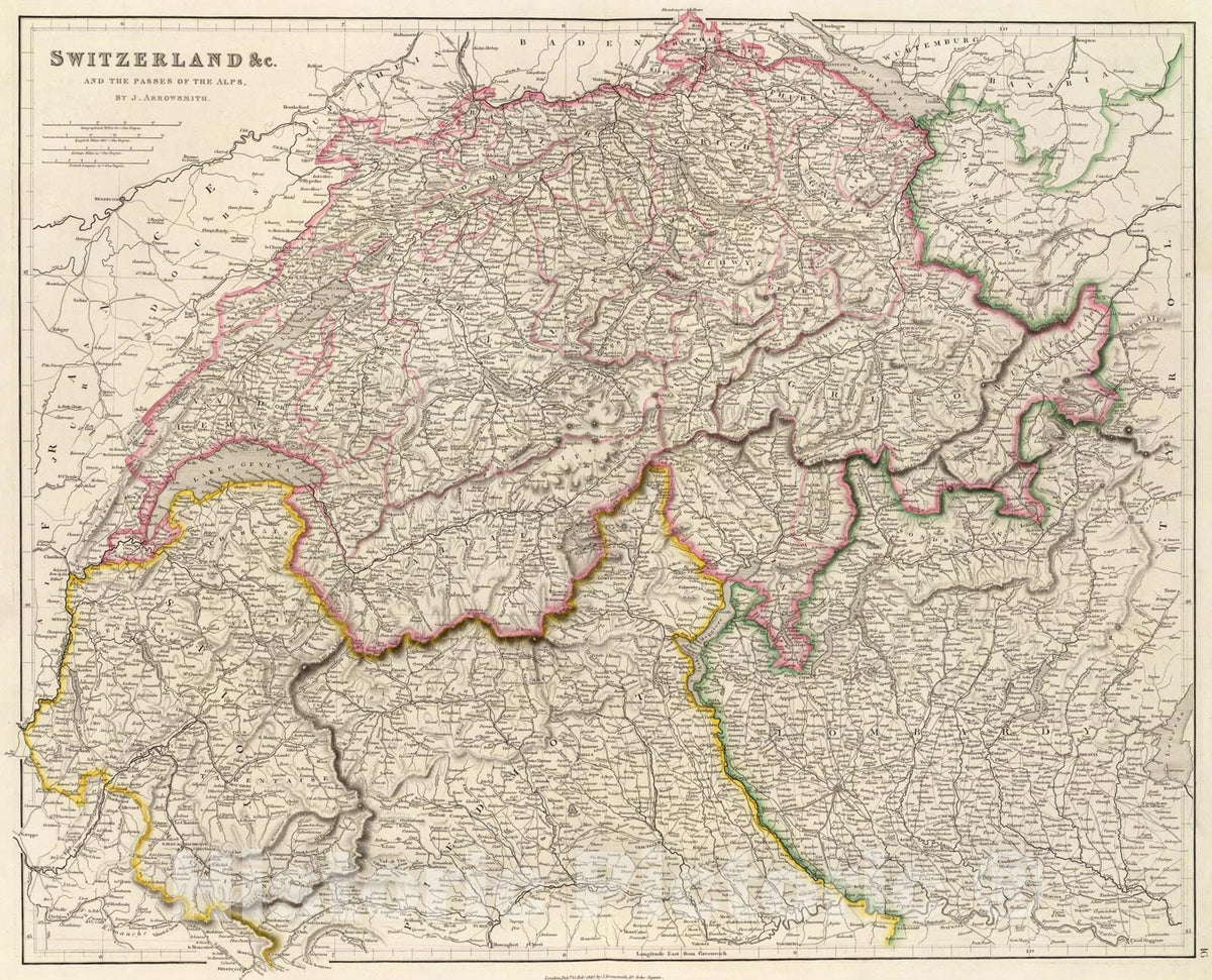 Historic Map : Switzerland., 1844, Vintage Wall Art