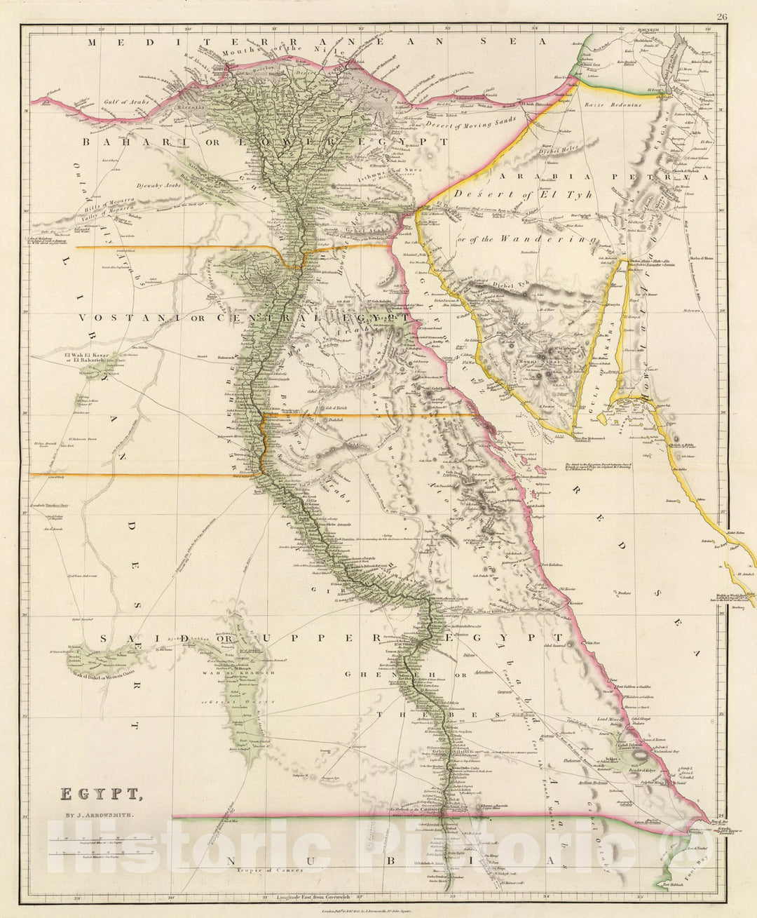 Historic Map : Egypt., 1844, Vintage Wall Art