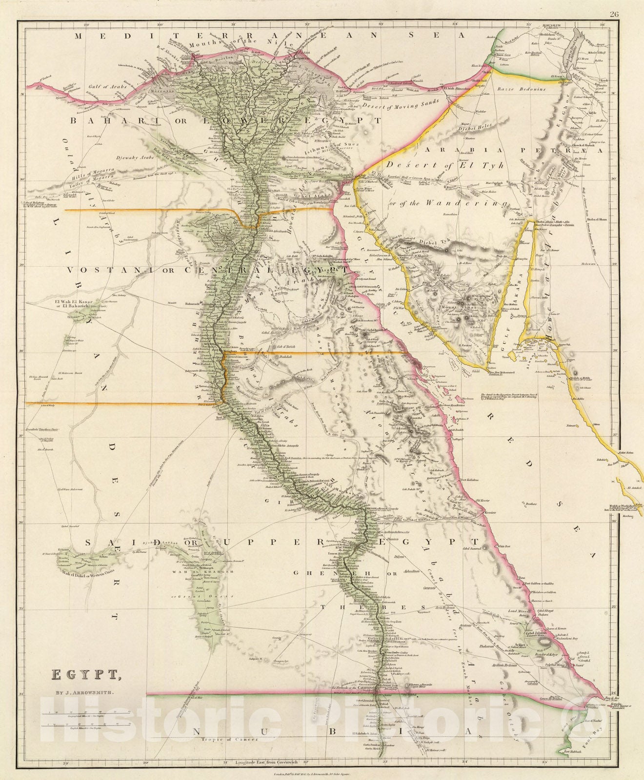 Historic Map : Egypt., 1844, Vintage Wall Art