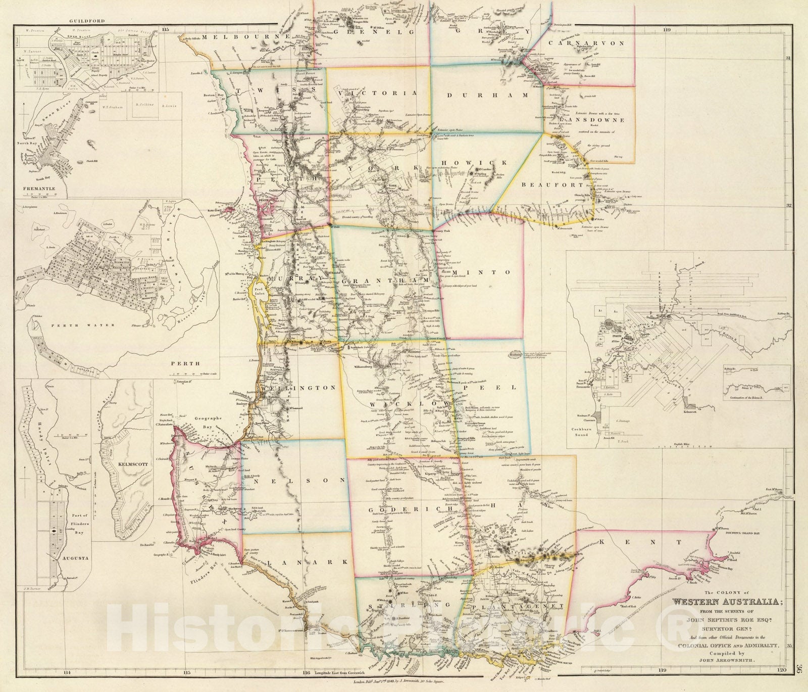 Historic Map : The Colony of Western Australia., 1844, Vintage Wall Art