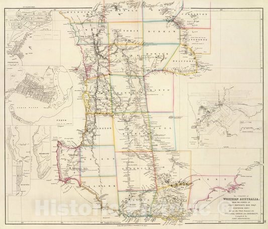 Historic Map : The Colony of Western Australia., 1844, Vintage Wall Art