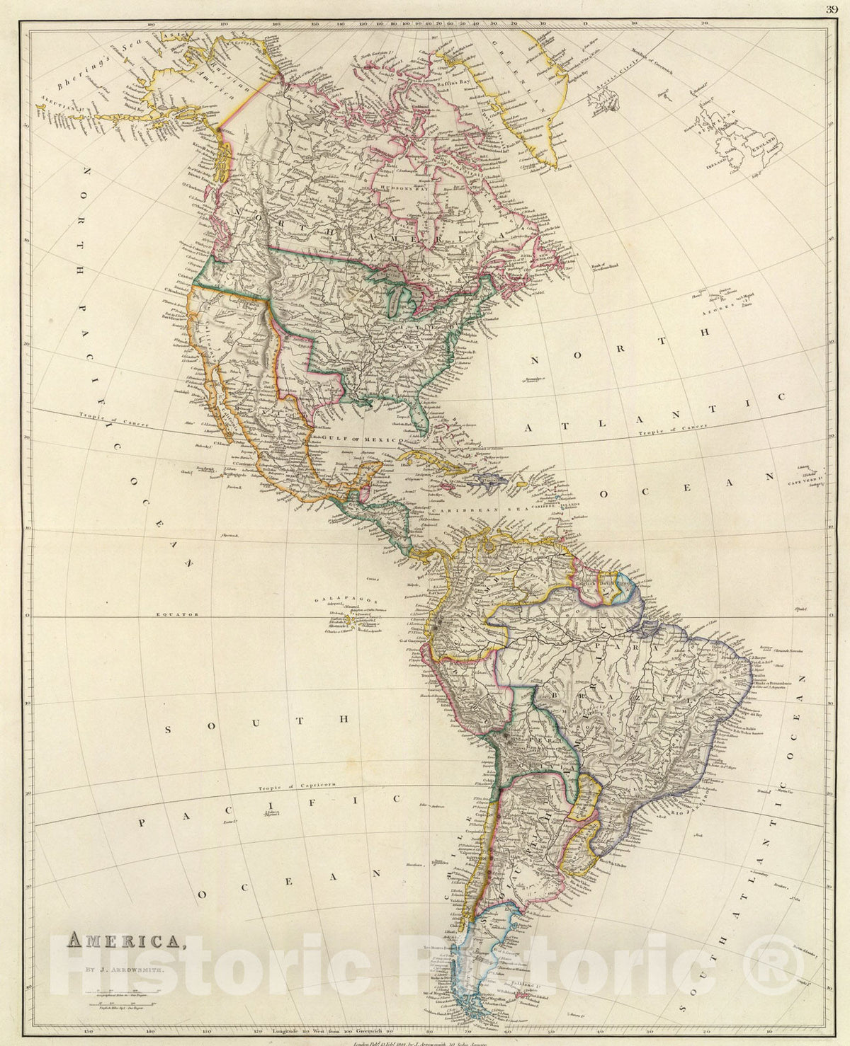 Historic Map : America., 1844, Vintage Wall Art