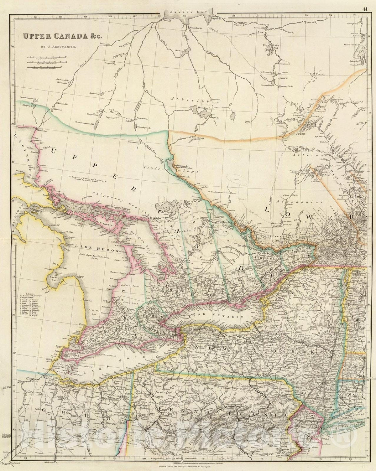 Historic Map : Upper Canada &c., 1844, Vintage Wall Art