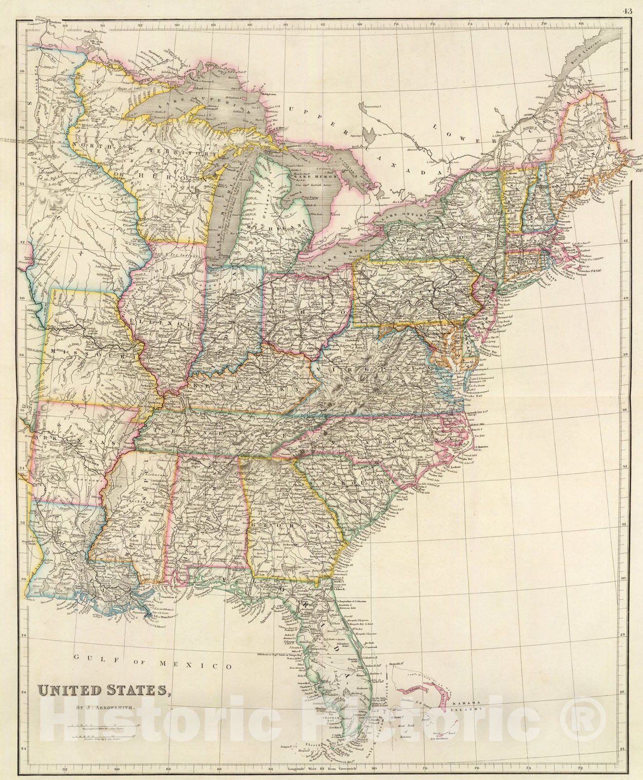 Historic Map : United States., 1844, Vintage Wall Art