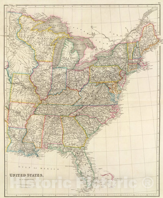 Historic Map : United States., 1844, Vintage Wall Art