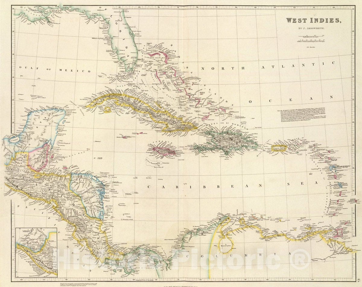 Historic Map : West Indies., 1844, Vintage Wall Art
