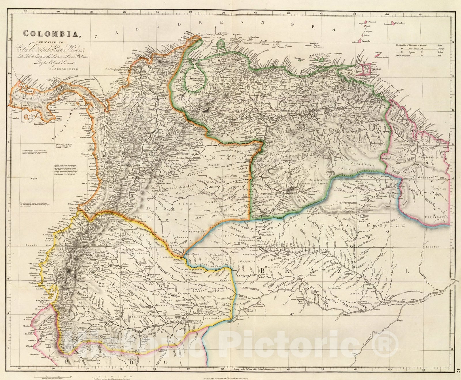 Historic Map : Colombia., 1844, Vintage Wall Art