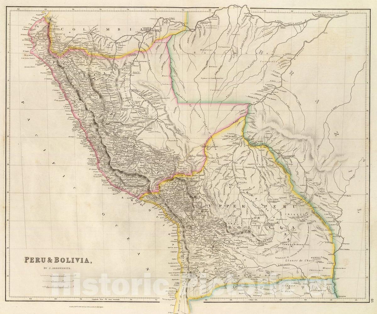 Historic Map : Peru & Bolivia., 1844, Vintage Wall Art
